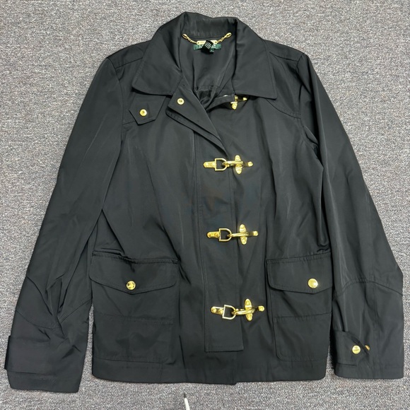 LAUREN Ralph Lauren Vintage Black Jacket Gold Clasps Size Large - Picture 1 of 6